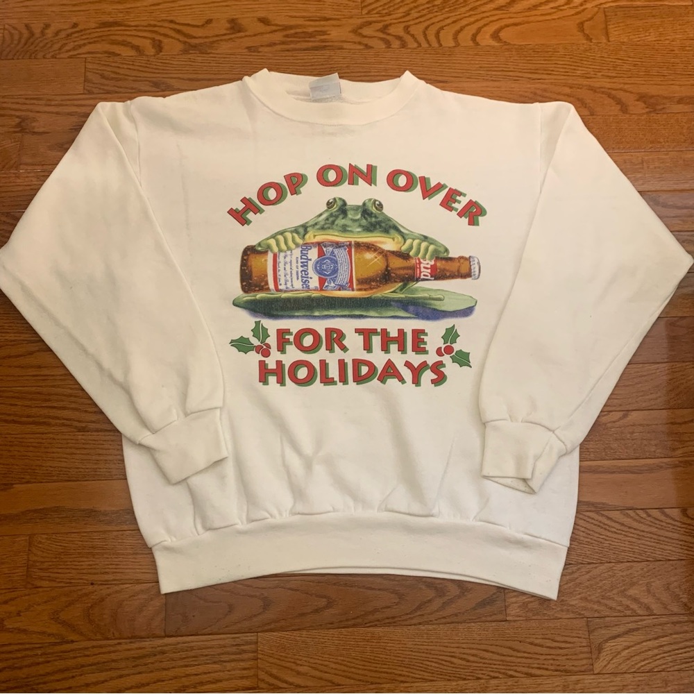 Vintage Budweiser Hop On Over For The Holidays Frog Sweatshirt Crewneck size M